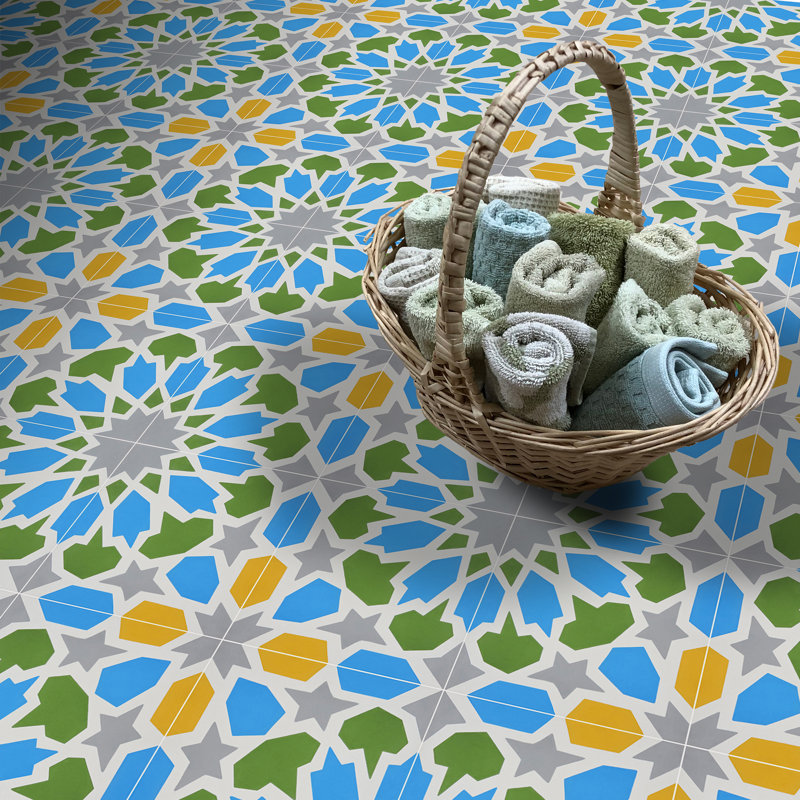 Bahja 8 in. x 8 in. Tile, Yellow/Green/Light Blue