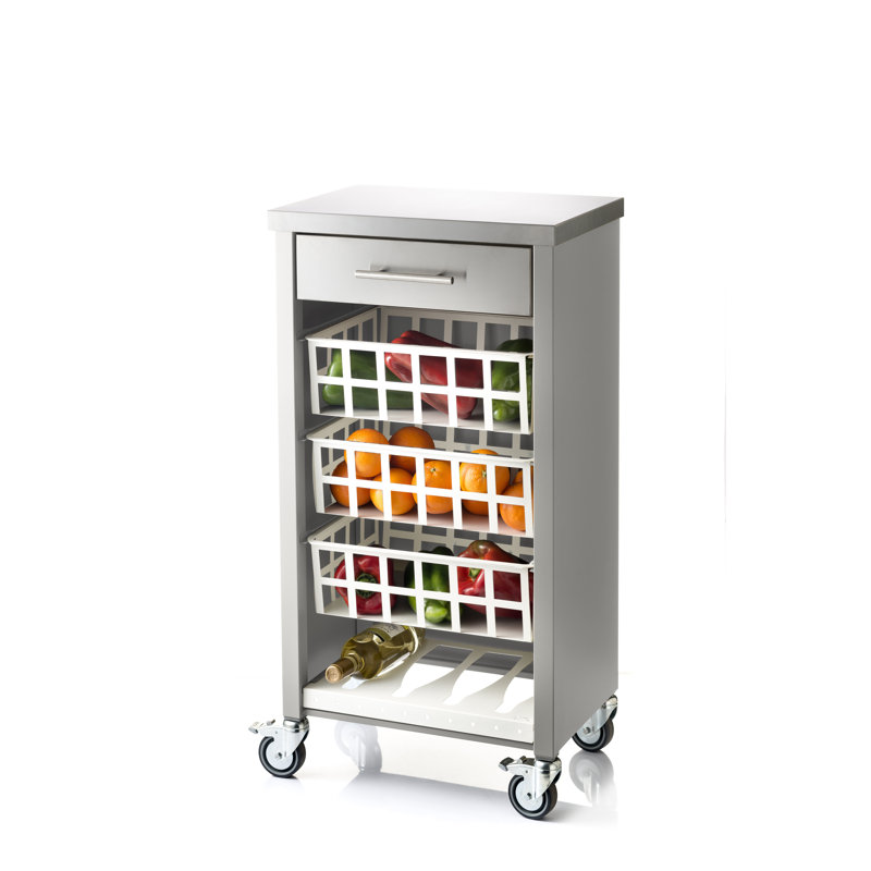 Yoder 48cm W Steel Kitchen Trolley with Stainless Steel Top and Locking Wheels, Grey