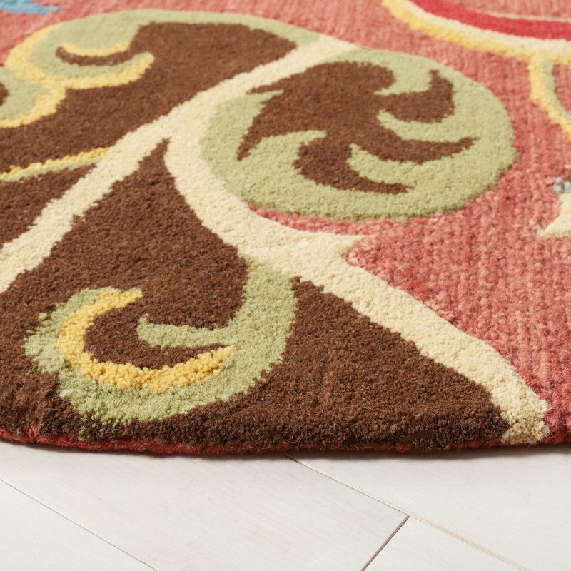 Tapis rouge en laine touffeté à la main Ferrera Jahiem, Rond 6 pi