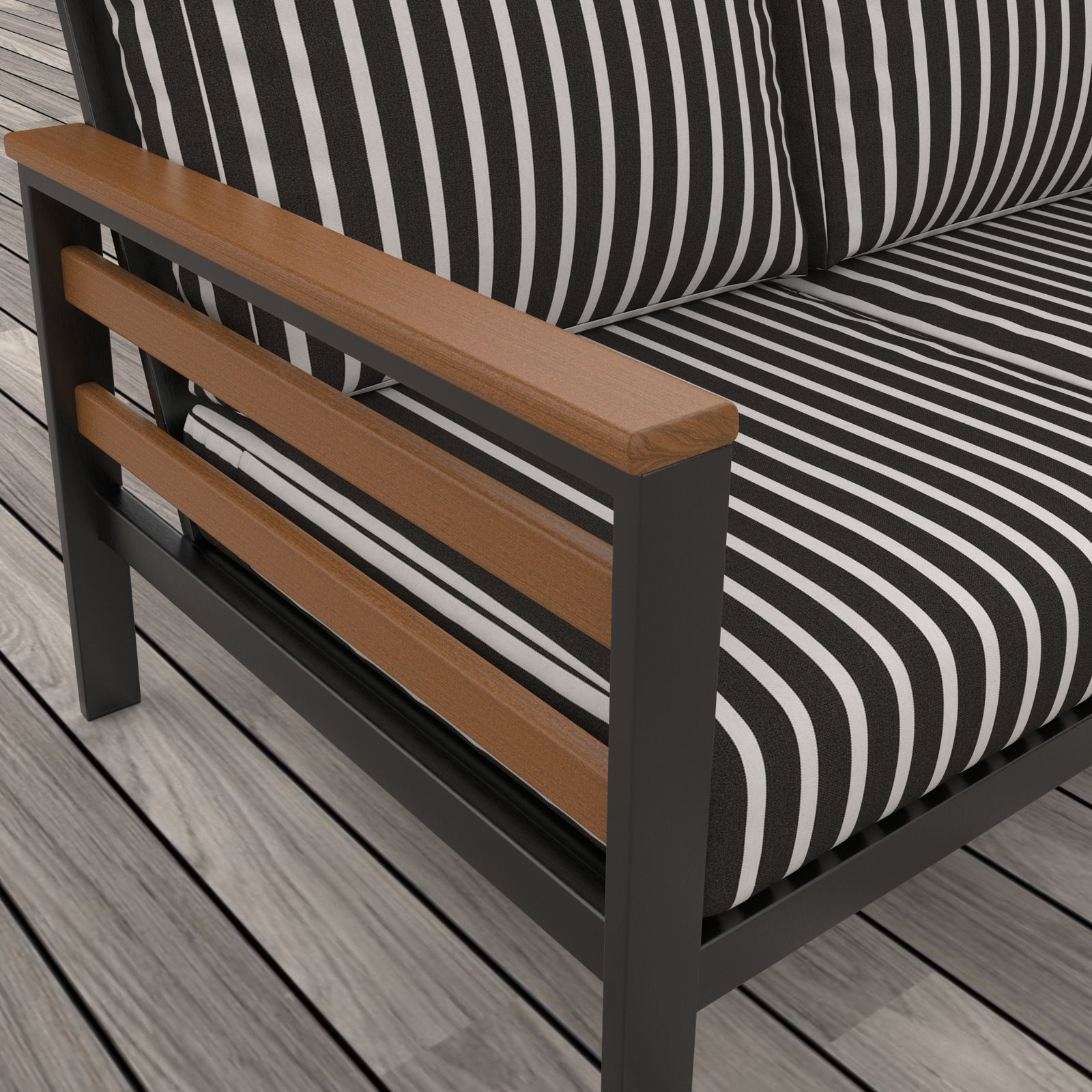 Townsend 80" Sunbrella® Patio Sofa, Black/White, Antique Mahogany
