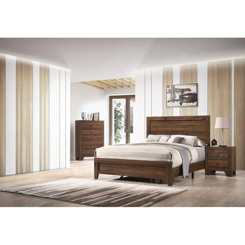 Jomira Laure Panel Bedroom Set, Queen, 3 Pieces: Bed, Nightstand, Chest
