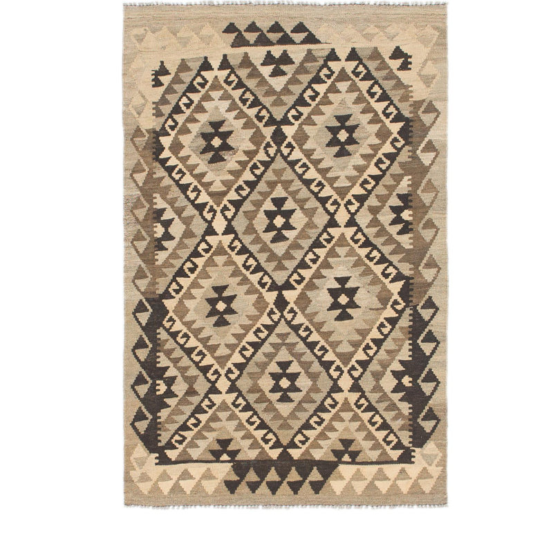 Tapis de zone en laine beige/brun 3 pi 2 po x 5 pi one-of-kind à la main noué la Lorain