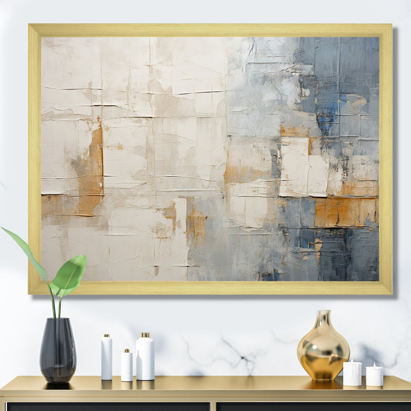 Minimalisme beige et doré scandinave I - art mural scandinave, Cadre doré simple, H 24 po x l 32 po x P 1 po
