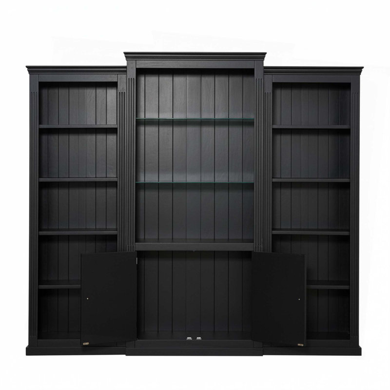 78.75'' Tall 3-Pieces Bookcase,Display Cabinet With 5 Colors Adjustable Led Ceiling Light,Retro Style Bookshelves With Tempered Glass Shelves
