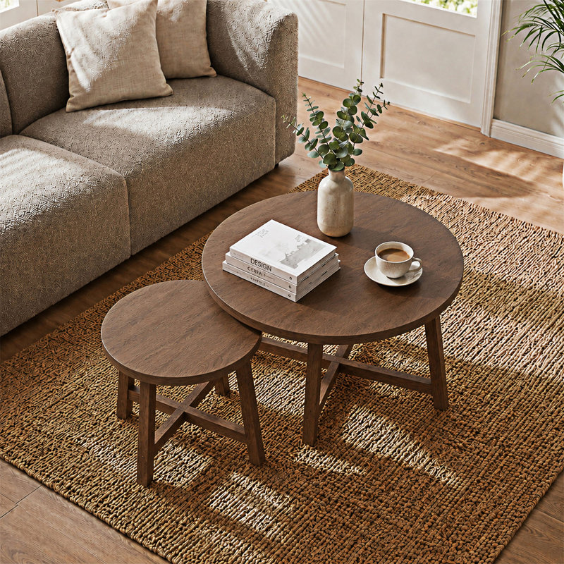 Ensemble de 2 tables basses gigognes, Noyer