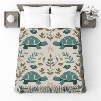 Turtles With Leaves Bedding Turtles Bedspread Animal