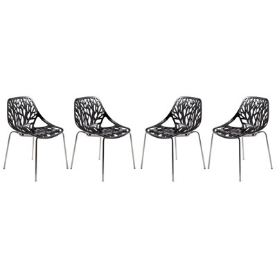 Hadda Stackable Dining Chair with Floral Cutout Back and Stainless Steel Legs – Modern Metal Side Chair for Kitchen, Dining Room, or Restaurant