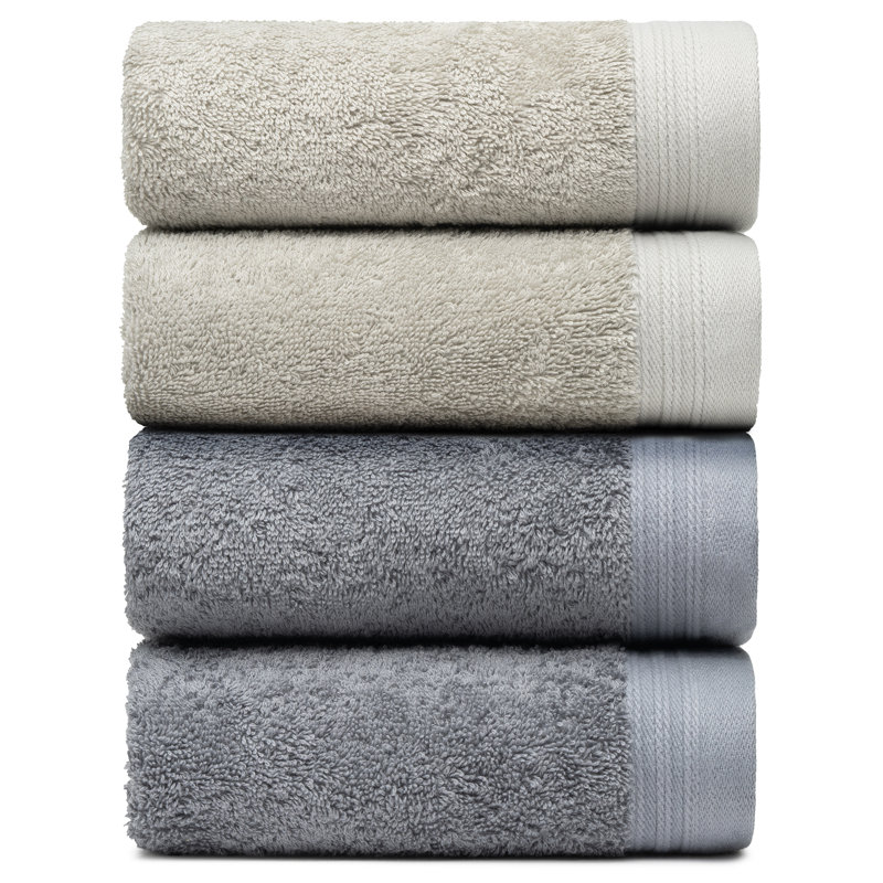 Kendra 100% Cotton Hand Towel Set, Dark Gray/Silver, 4