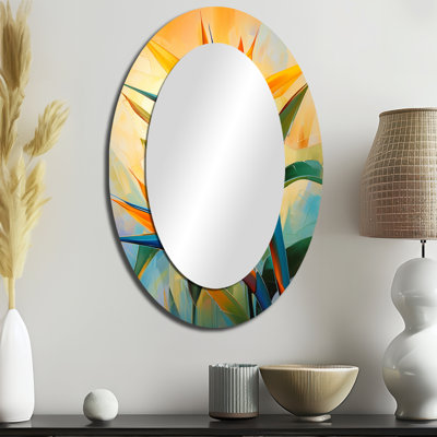 Paradises profil fleur II - grand miroir mural ovale sur métal