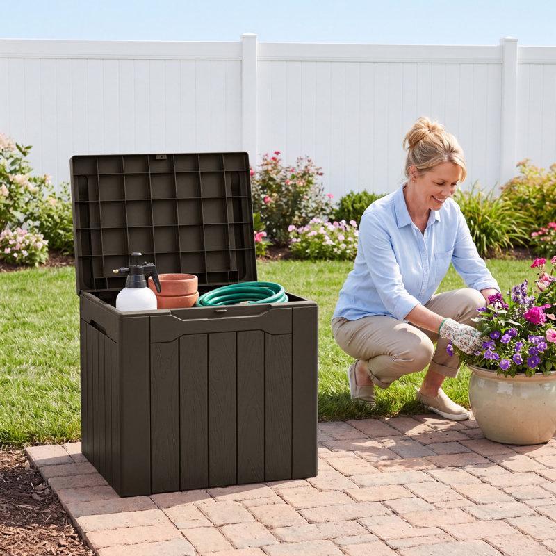 Coffre de terrasse verrouillable 32 gallons avec siège Devoko, Brun