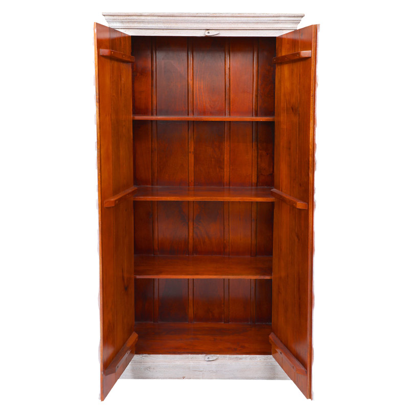 White Antique Hand-Carved Solid Wood Jungle Armoire