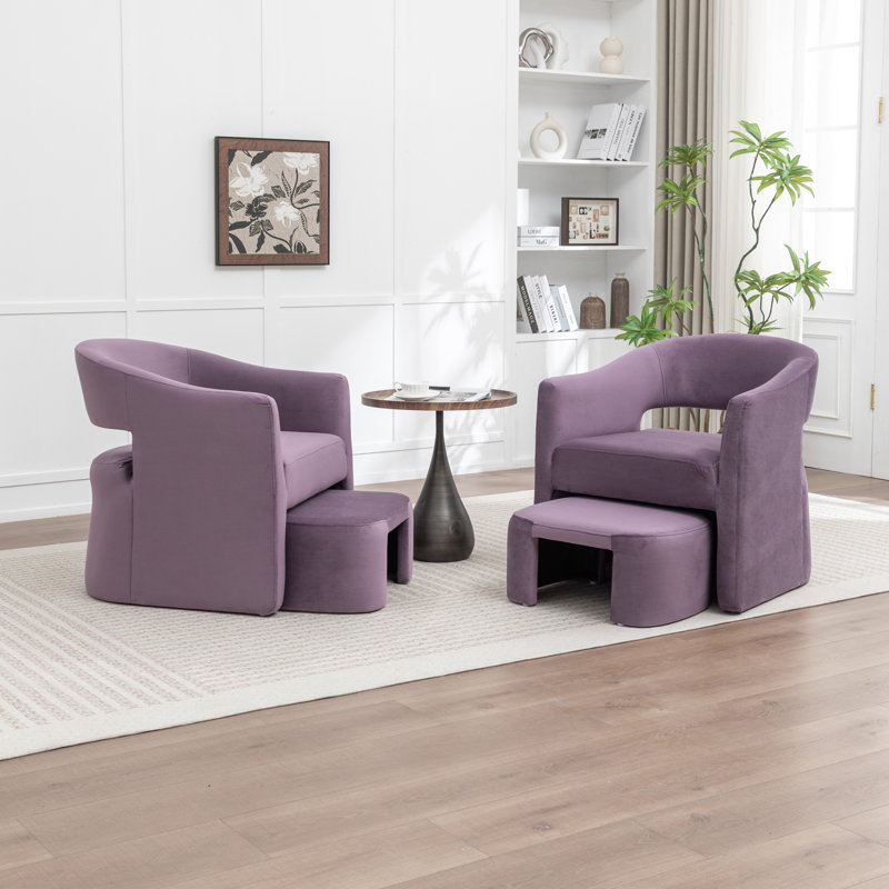 Fauteuil demi-tonneau rembourré avec repose-pieds, Mauve