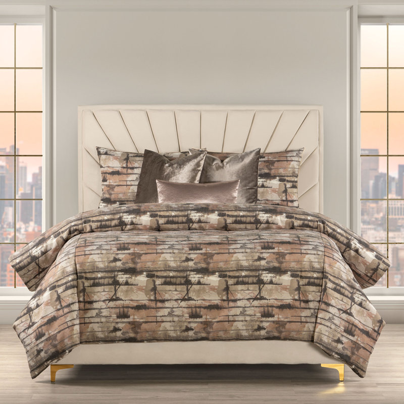 Graffiti Cotton Blend Abstract Duvet Cover & Insert, CalKingDuvetCover&Insert+2KingShams+3ThrowPillows, Smoke