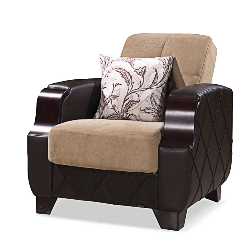 Fauteuil rembourré convertible avec rangement, Brun, Beige