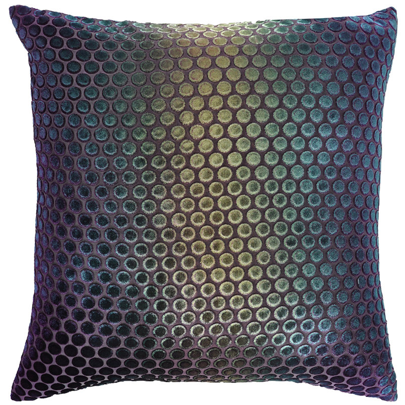 Dots Square Velvet Pillow Cover & Insert, Peacock, 22"H x 22"W