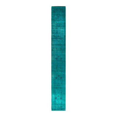 Overyed One-of-a-Kind Runner 2'7" X 18'8" New Age Runner Wool Area Rug Blue/Teal/Green