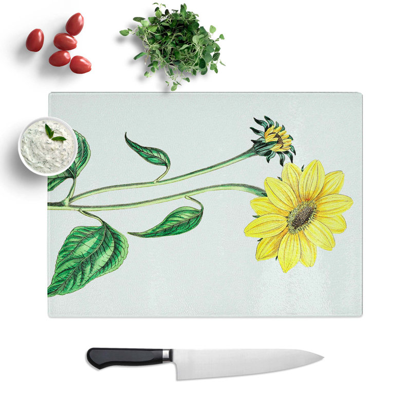Tempered Glass Trumpet Stalked Sunflowers Chopping Board, 28.5 cm W x 20 cm L