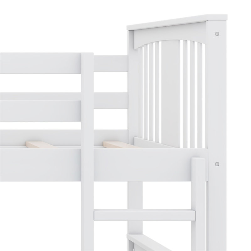 Karmello Bunk Bed With Ladder And Slide, White, Twin over Twin