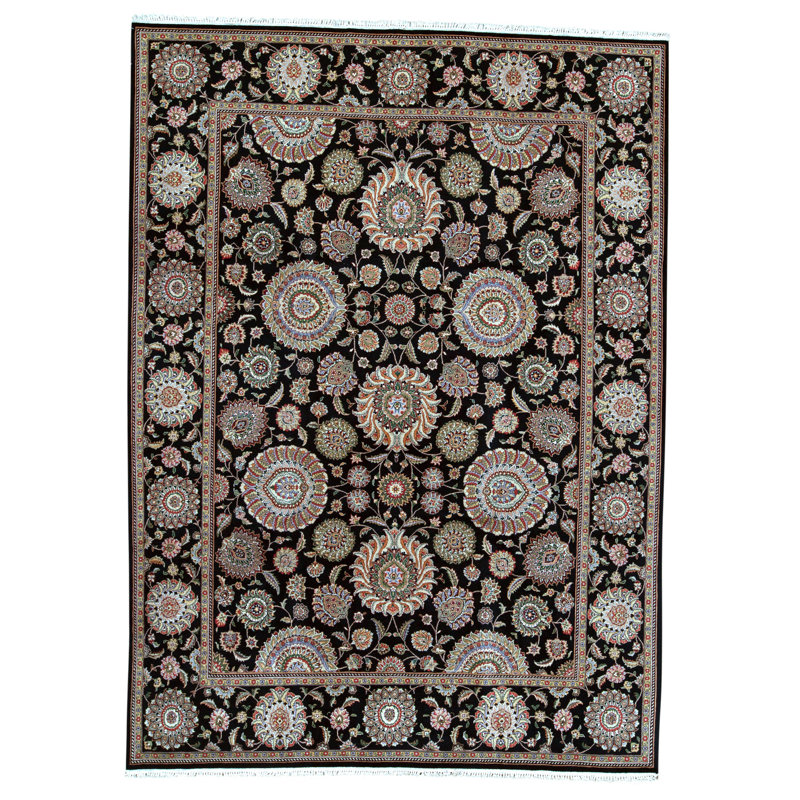 Tapis noir noué à la main de haute qualité