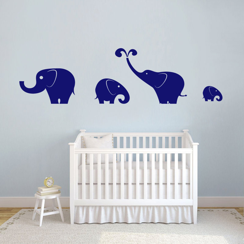 Ensemble de 4 décalcomanies murales éléphant, Bleu marine