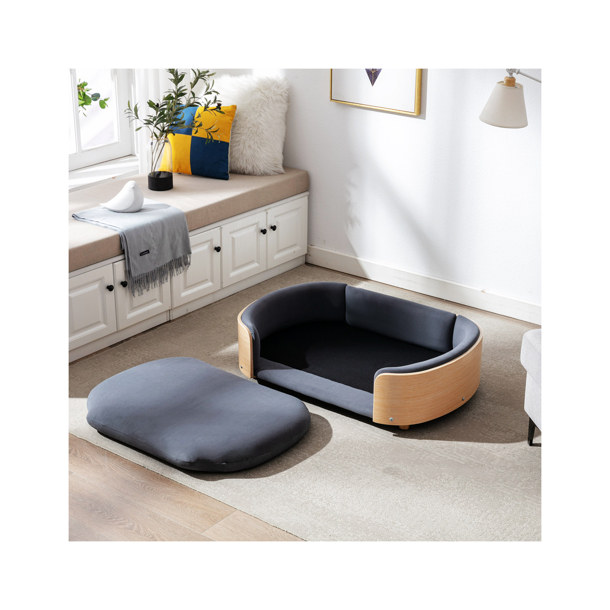 Inira Memory Foam Pet Bed, Dark Gray/Natural, 26.38" W x 16.14" D x 9.84" H