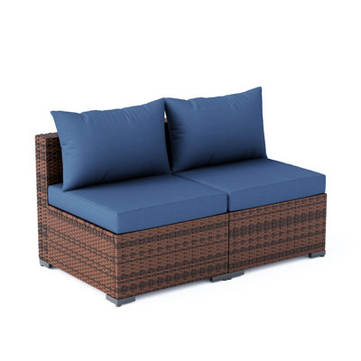 2-Piece Single Sofa Set Modular Outdoor All-Weather Wicker Rattan Patio Furniture Seating Group With Cushions