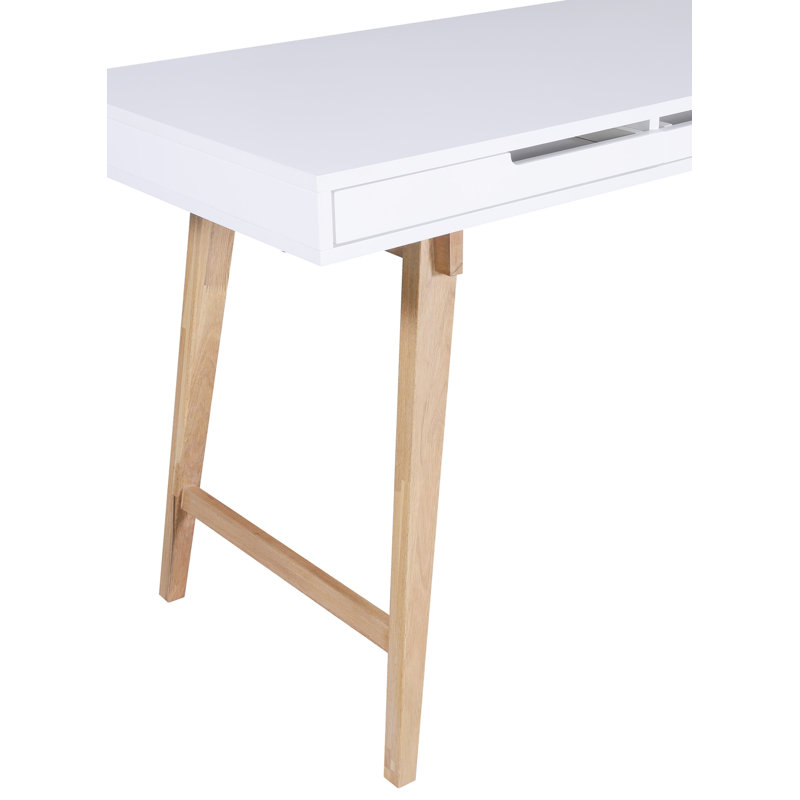 White Mid-Century Modern Writing Desk with Drawers