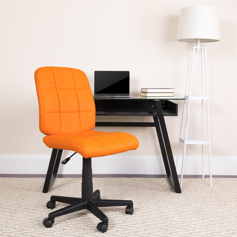 Chaise de bureau pivotante en vinyle Bonavant, Orange, Sans accoudoirs