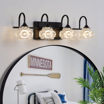 Luminaire de meuble-lavabo rétro à 23 lumières de 23 po pour salle de bain Luminaire de meuble-lavabo - fini noir Matériau en métal avec abat-jour en cristal, éclairage mural