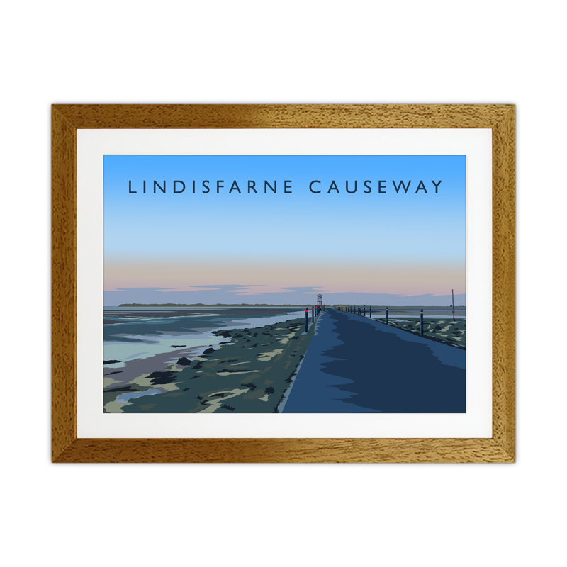 Lindisfarne Causeway by Richard O'Neill - Print, 43.5cm H x 53.5cm W x 3cm D, Brown Framed