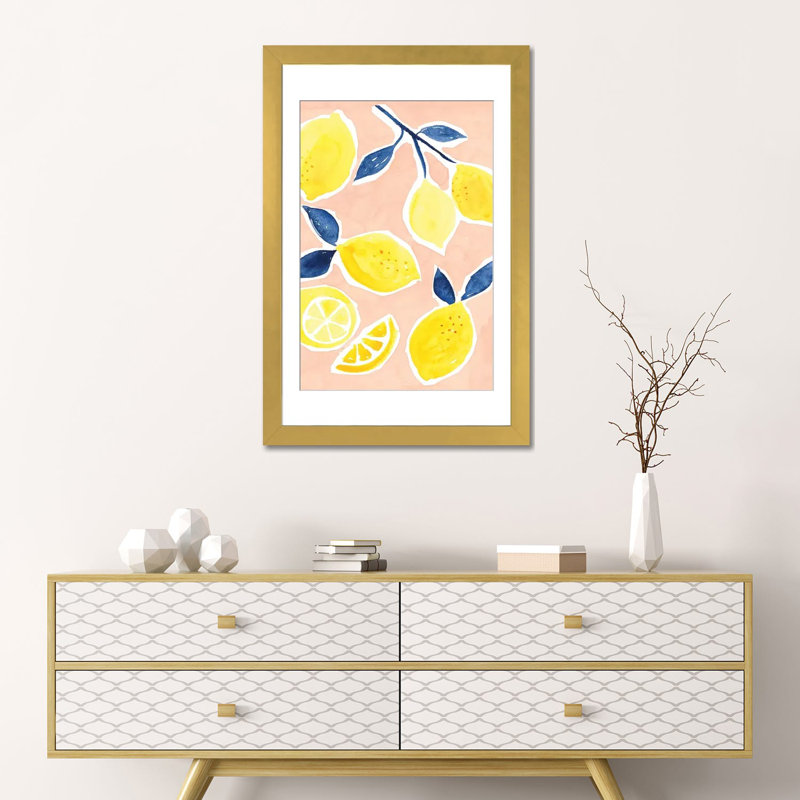 «Lemon Love I», reproduction d'art murale, papier d'art encadré, H 24 po x l 16 po, Doré