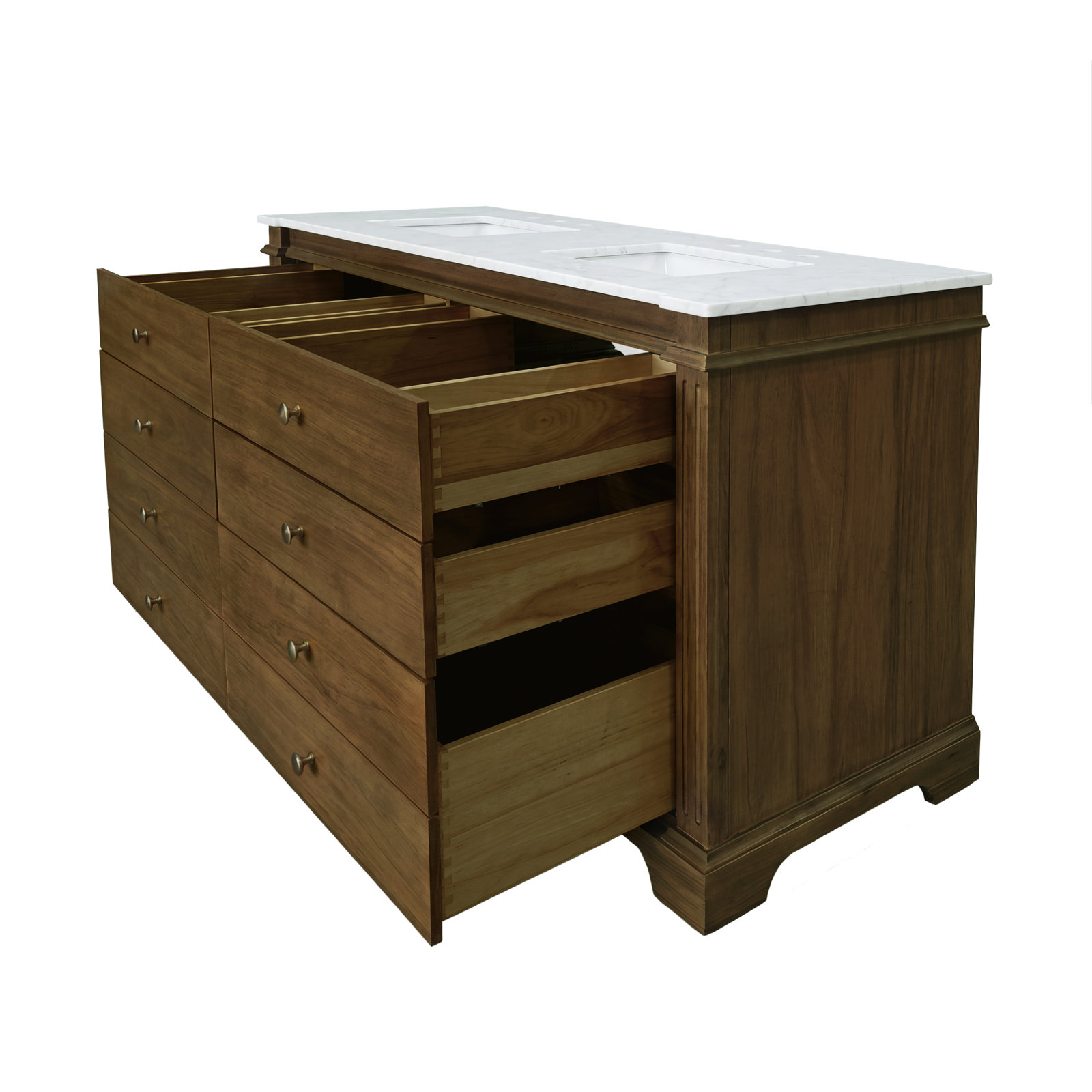 Elgin 60"W Marble Top 4 Drawer Double Bathroom Vanity, Brown