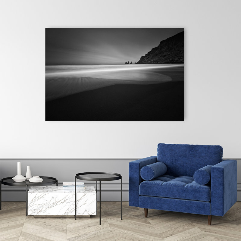 Serene Black Beach Dramatic Ethereal Minimalist Coastal Wall Art Print 1 Piece Wrapped Canvas Wall Art, 101.6cm H x 152.4cm W
