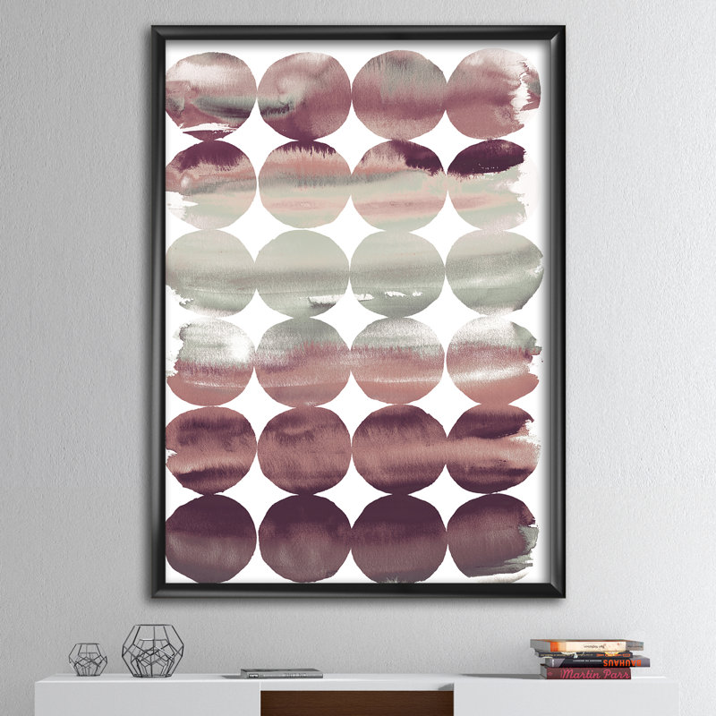 «Plum Dots Minimal Geometric I», reproduction sur toile encadrée, H 46 po x l 36 po x P 1,5 po, Cadre noir