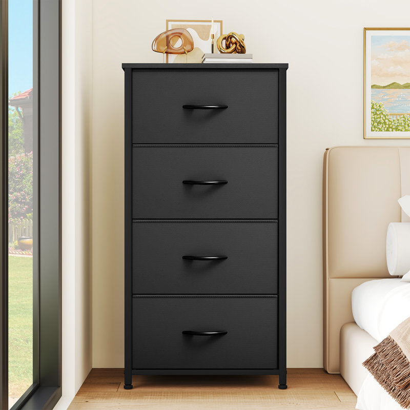 Commode en tissu à 4 tiroirs l 17,7 po Cecilio, Noir