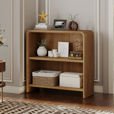 31" Bookcase Tall 2 Shelves Wood Bookshelf with Curved Soft Edges, Heavy Duty Storage Cabinet for Professional Home Office and Living Room, Modern Natural Oak Grain Finish