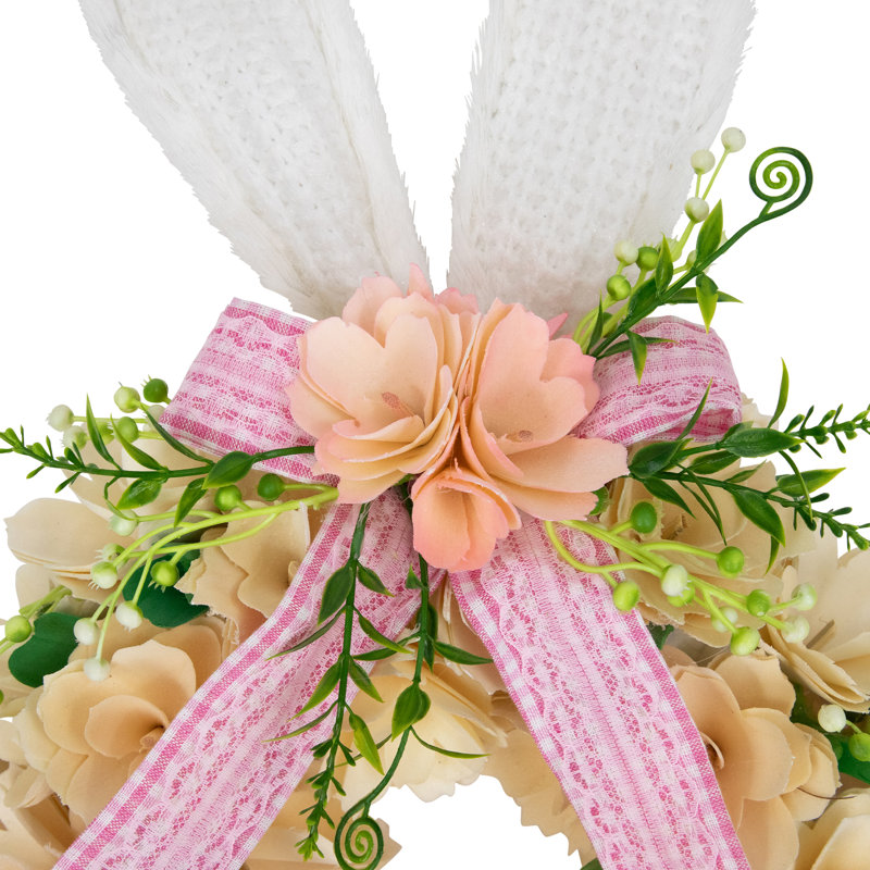 Couronne de Pâques artificielle en bois avec oreilles de lapin et pattes - 18 po