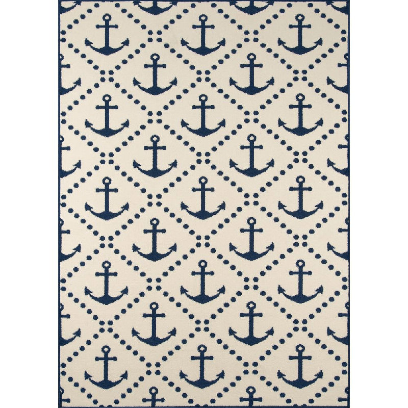 Tapis ivoire / bleu marine Yepez, Rectangle 8 pi 6 po x 13 pi