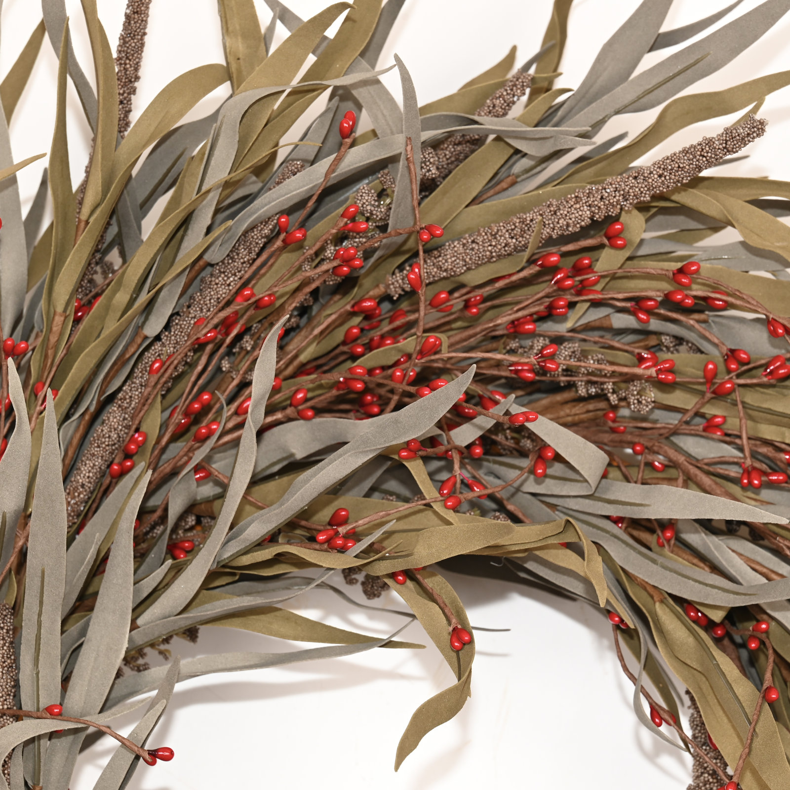 24" Grass, Berry Thanksgiving Wreath, Red