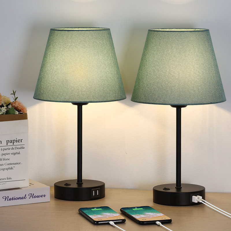 Set Of 2 Usb Table Lamps, Bedside Desk Lamps With Dual Usb Charging Ports, Nightstand Lamps With Flaxen Fabric Shade For Bedroom Living Room College Dorm Office