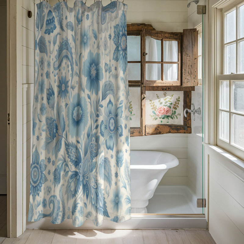Rideau de douche standard 1 pièce Soft Blue Blooms, H 74 po x l 71 po
