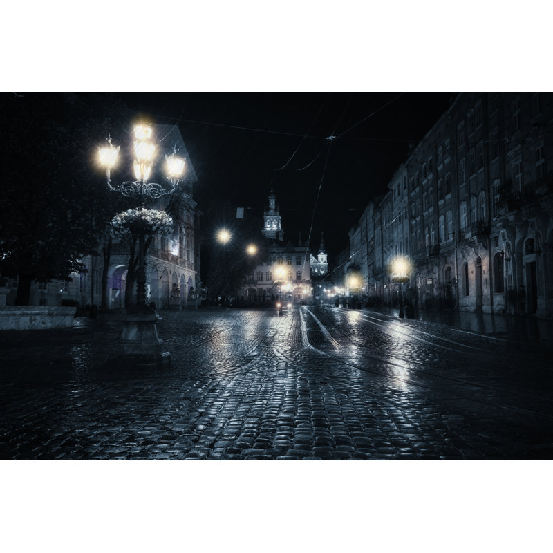 Old European City At Rainy Night by Khoroshkov - Wrapped Canvas Print, 61cm H x 91cm W