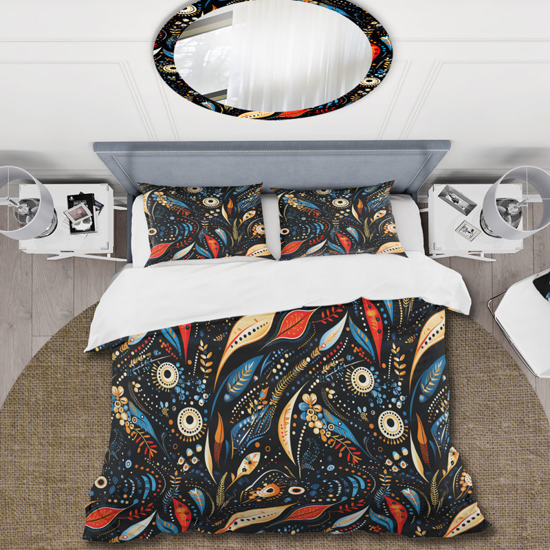 Blue Boho Chic Feathers Charms I - Ensemble de housse de couette Boho - Polyester microfibre