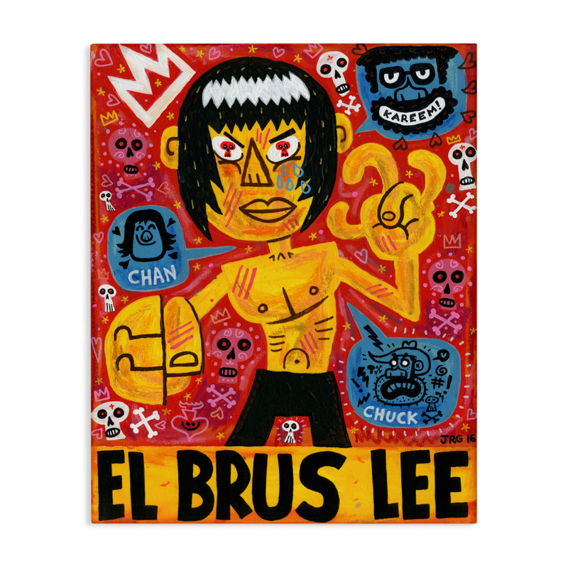 Toile de culture emblématique El Brus Lee, design par Jorge R. Gutierrez, H 20 po x l 16 po