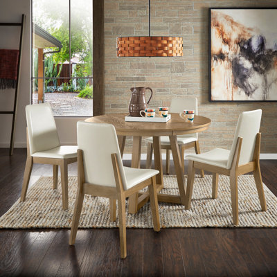 Ensemble de salle à manger Cipolla 47 po, 5 pièces, table de salle à manger, chaises en simili cuir blanc
