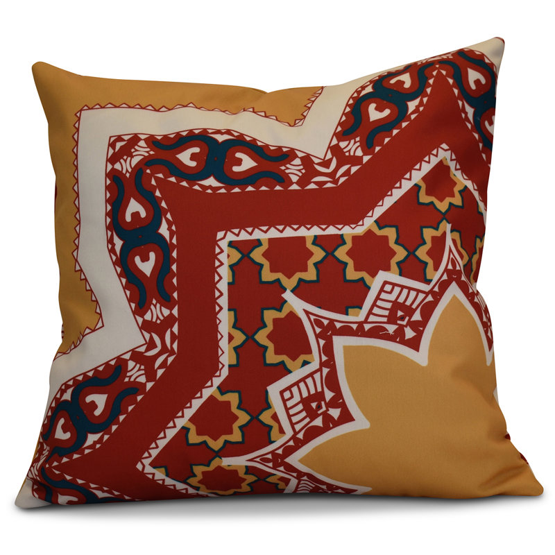HH Revival Geometric Outdoor Reversible Throw Pillow, 16" H x 16" W x 2" D, Gold