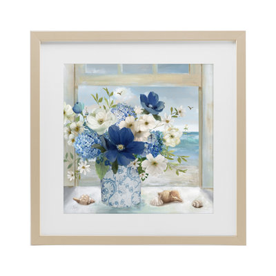 Seaside Blue & White Arrangement Framed Print Under Glass, design by Nan