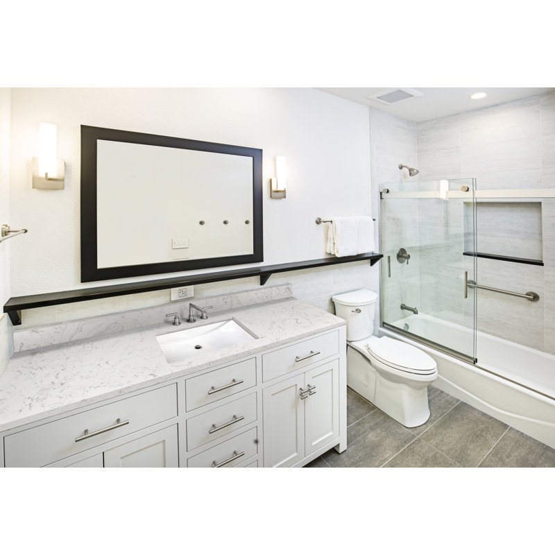61 in. White Marble Bathroom Vanity Top with Double Sinks