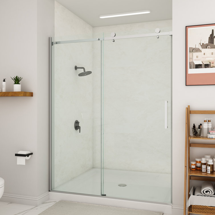 Oceanus 55" - 59" W x 75" H Single Sliding Frameless Shower Door with Clear Glass