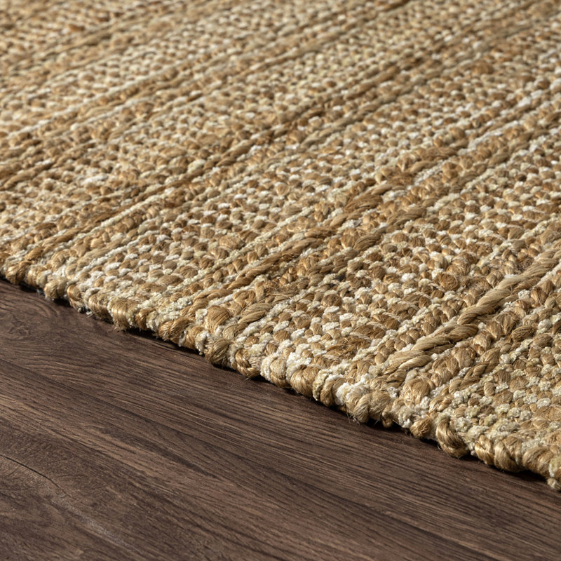 Breondra Modern Farmhouse Handmade Jute Indoor Area Rug with Cotton Backing, Rectangle 9' x 12', Ivory/Tan/Natural